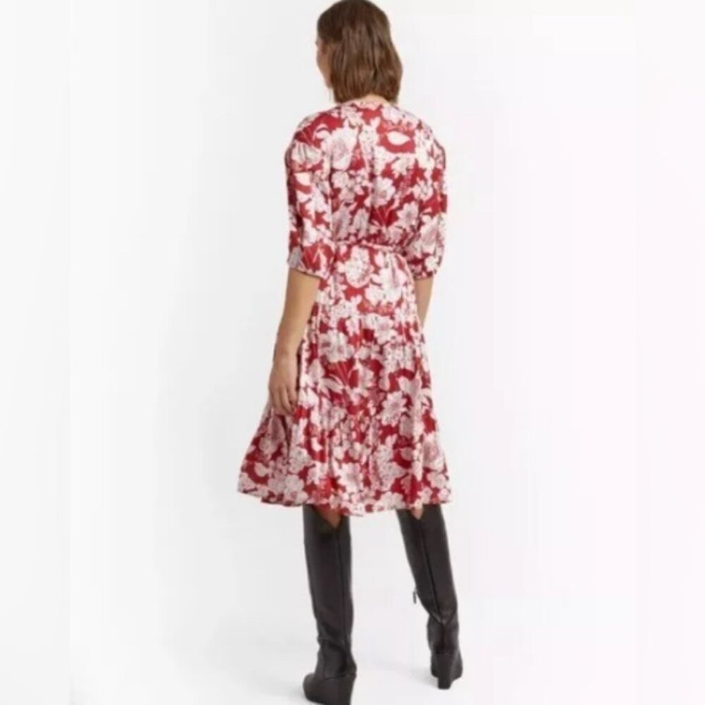 NWT REBECCA MINKOFF Mary Wrap Up Tie‎ Floral Flowy Midi Dress MEDIUM - Picture 3 of 14